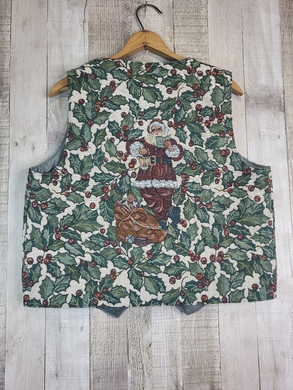 Festive Santa Claus Christmas Green Holly Print V-Neck Women's Vest - Picture 3 of 5